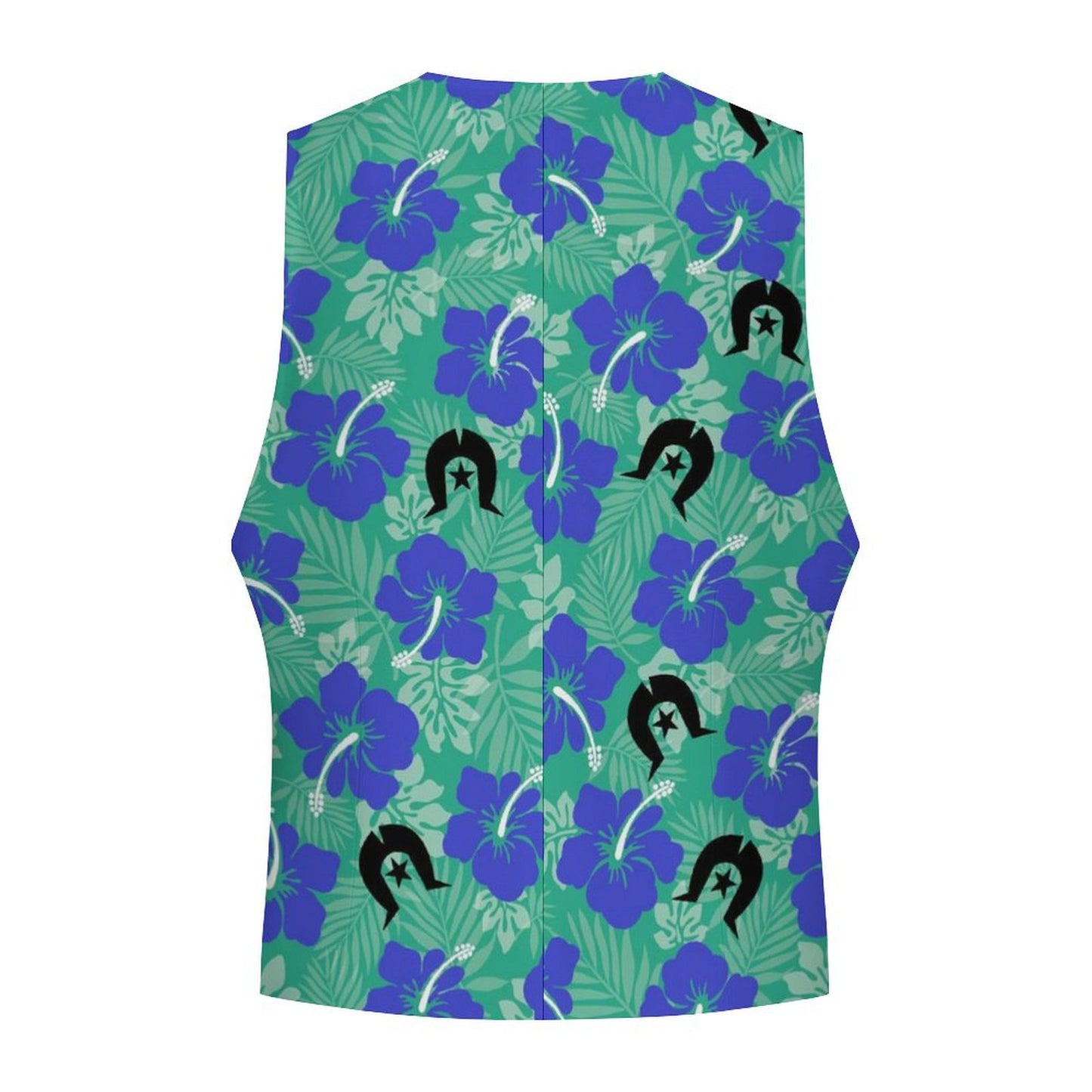 Royal Blue Hibiscus flowers with Black Dhari on Men's Sleeveless Suit Vest