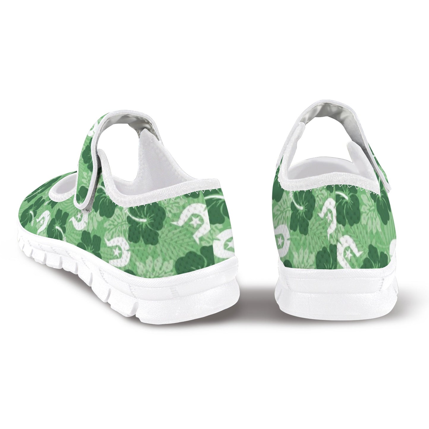 Hibiscus flowers with Dhari (Sea Grass Green) on Women's Mary Jane Shoes
