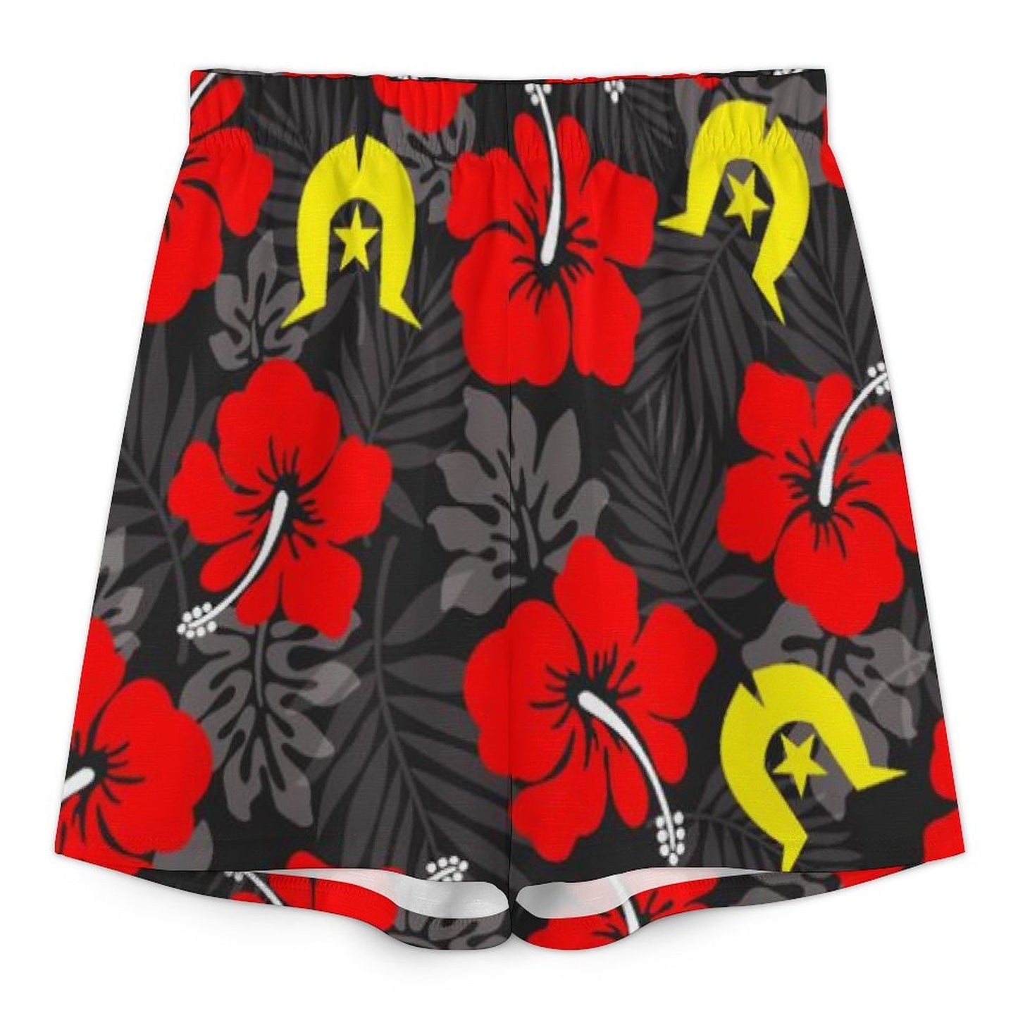 Royal Red Hibiscus with Yellow Dhari on Mediterranean Style V-Neck Suit