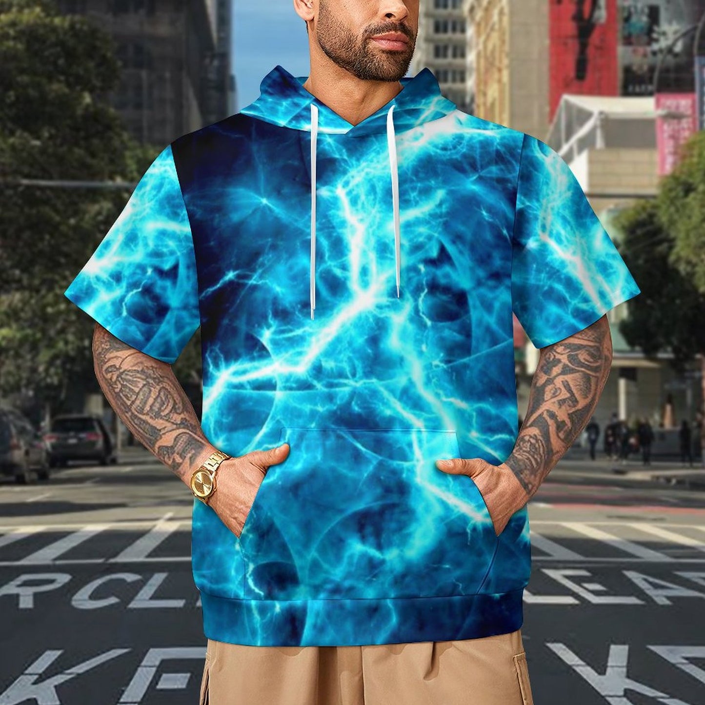 Lightning on 220gsm Short Sleeve Hoodie