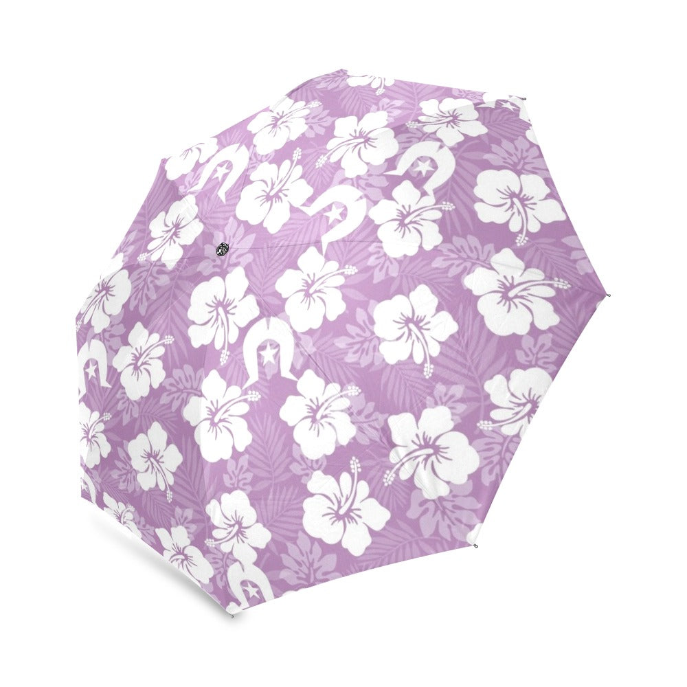 White Hibiscus and Dhari (Purple) on Foldable Umbrella