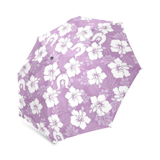 White Hibiscus and Dhari (Purple) on Foldable Umbrella