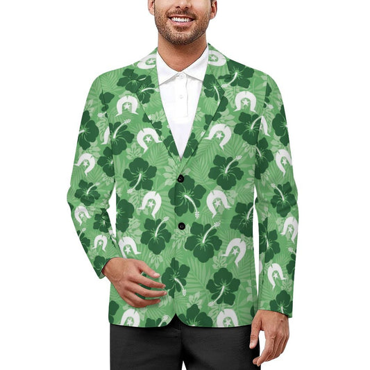 Hibiscus flowers with Dhari (Sea Grass Green) on Men’s Blazer