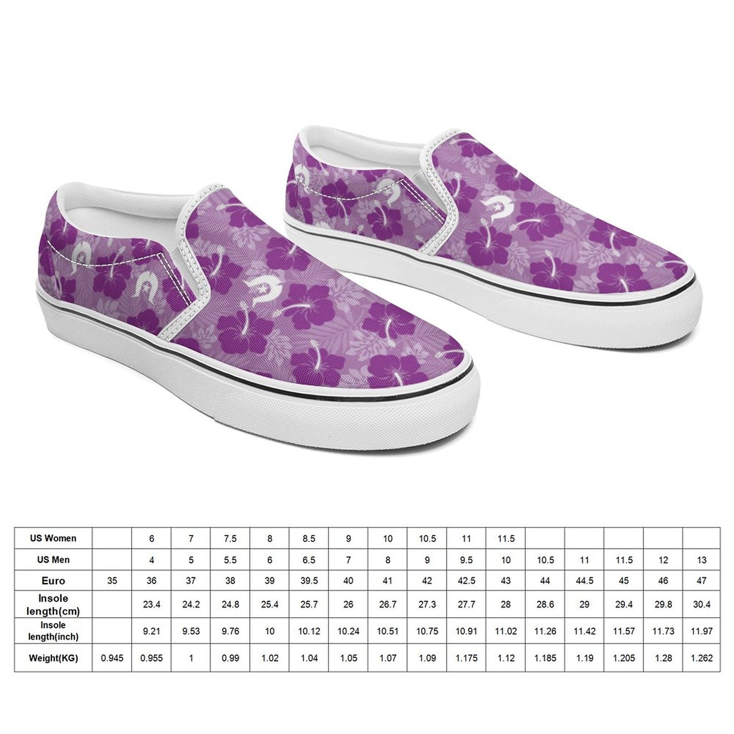 Hibiscus flowers with White Dhari (Royal purple) on Canvas Shoes for Teenagers