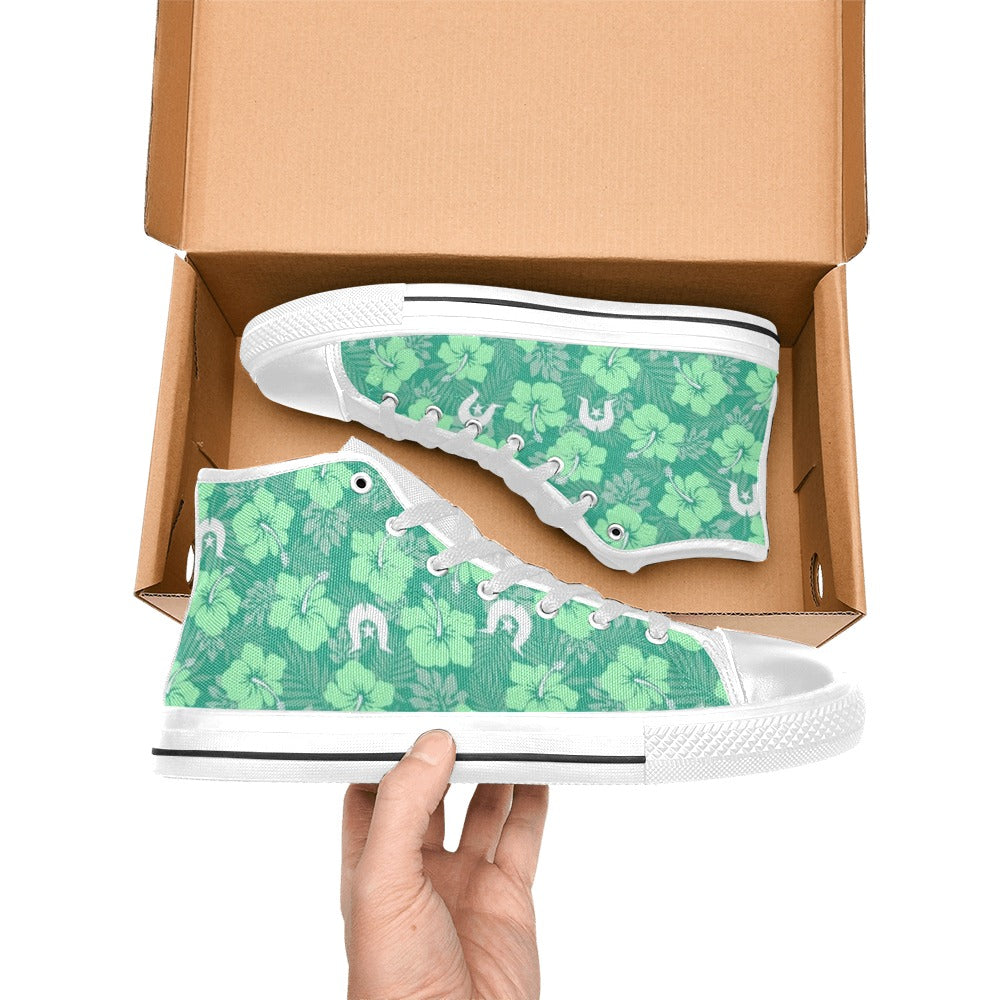 Hibiscus flowers with Dhari (Royal mint) on Women's High Top Canvas Shoes
