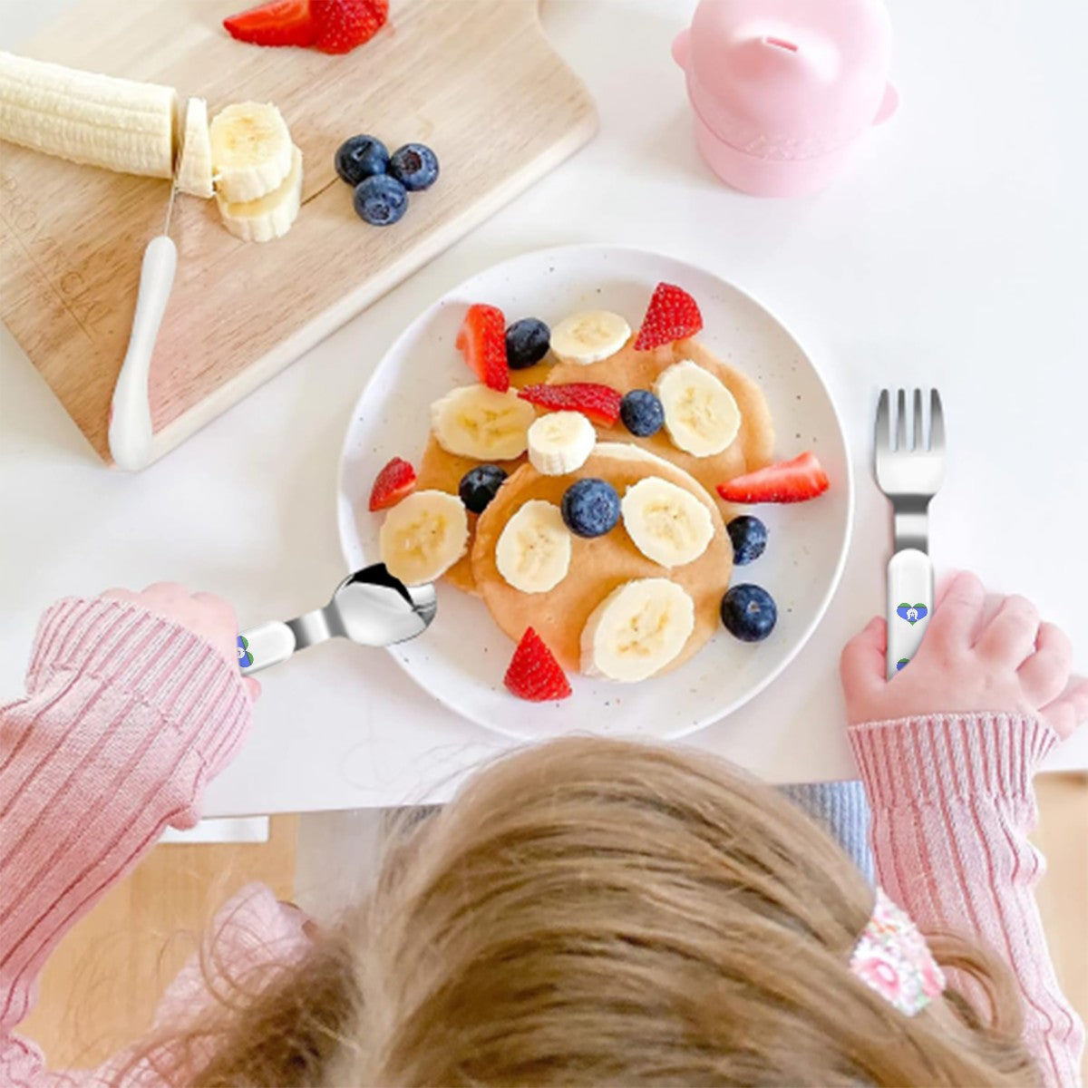 Heart-shaped Torres Strait Flag on Kids Cutlery Set Straight Handle