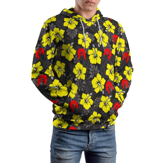 Royal yellow Hibiscus with Red Dhari on Men's Cool Hoodie with Double-layer Cap 2
