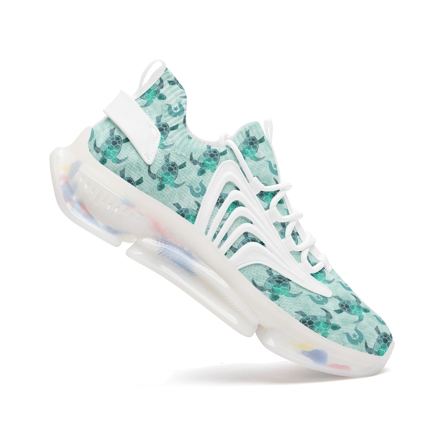 Aqua Turtle Pattern on Unisex Low Top Mesh Sneakers