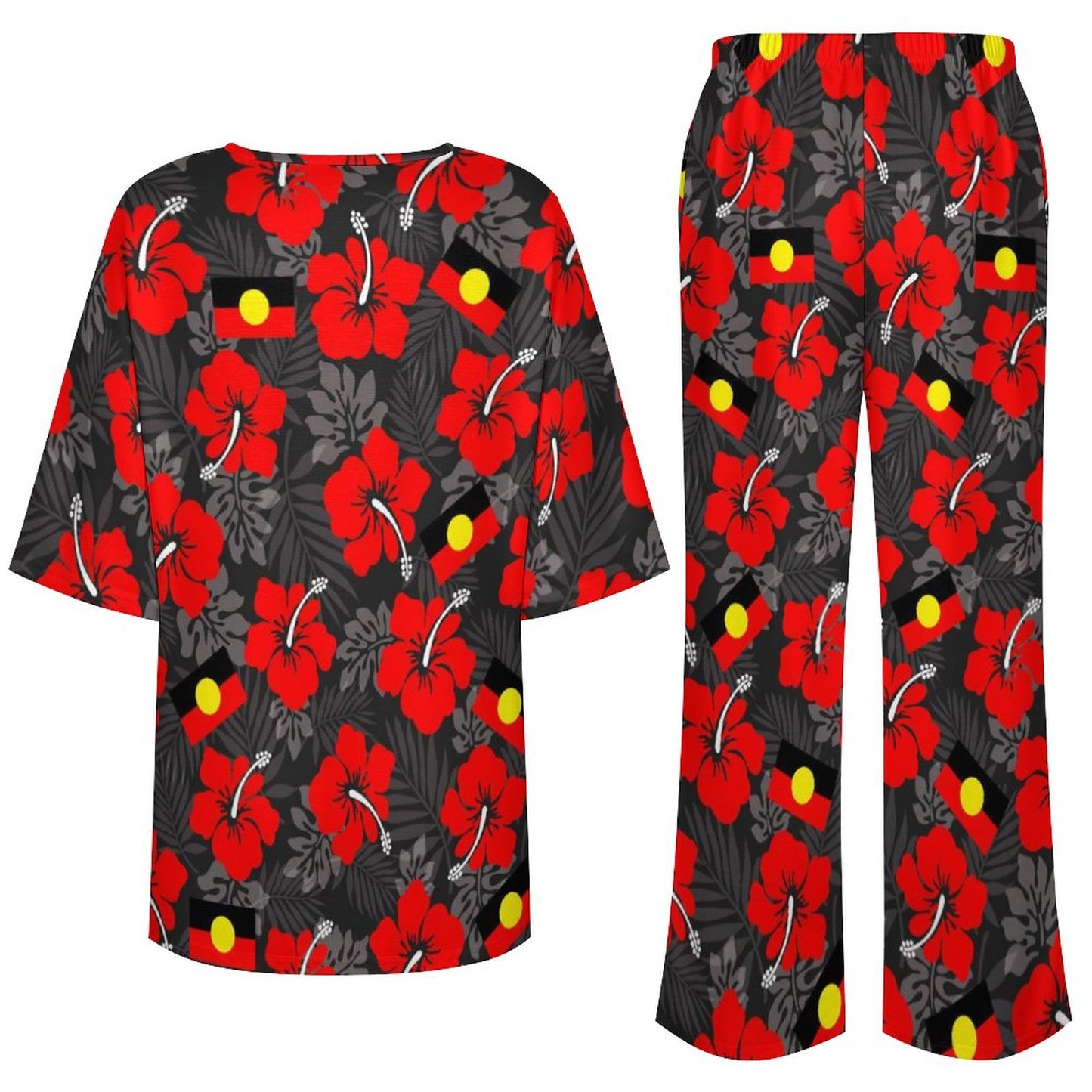 Hibiscus flowers with Aboriginal Flag on Women's Mediterranean Style Set