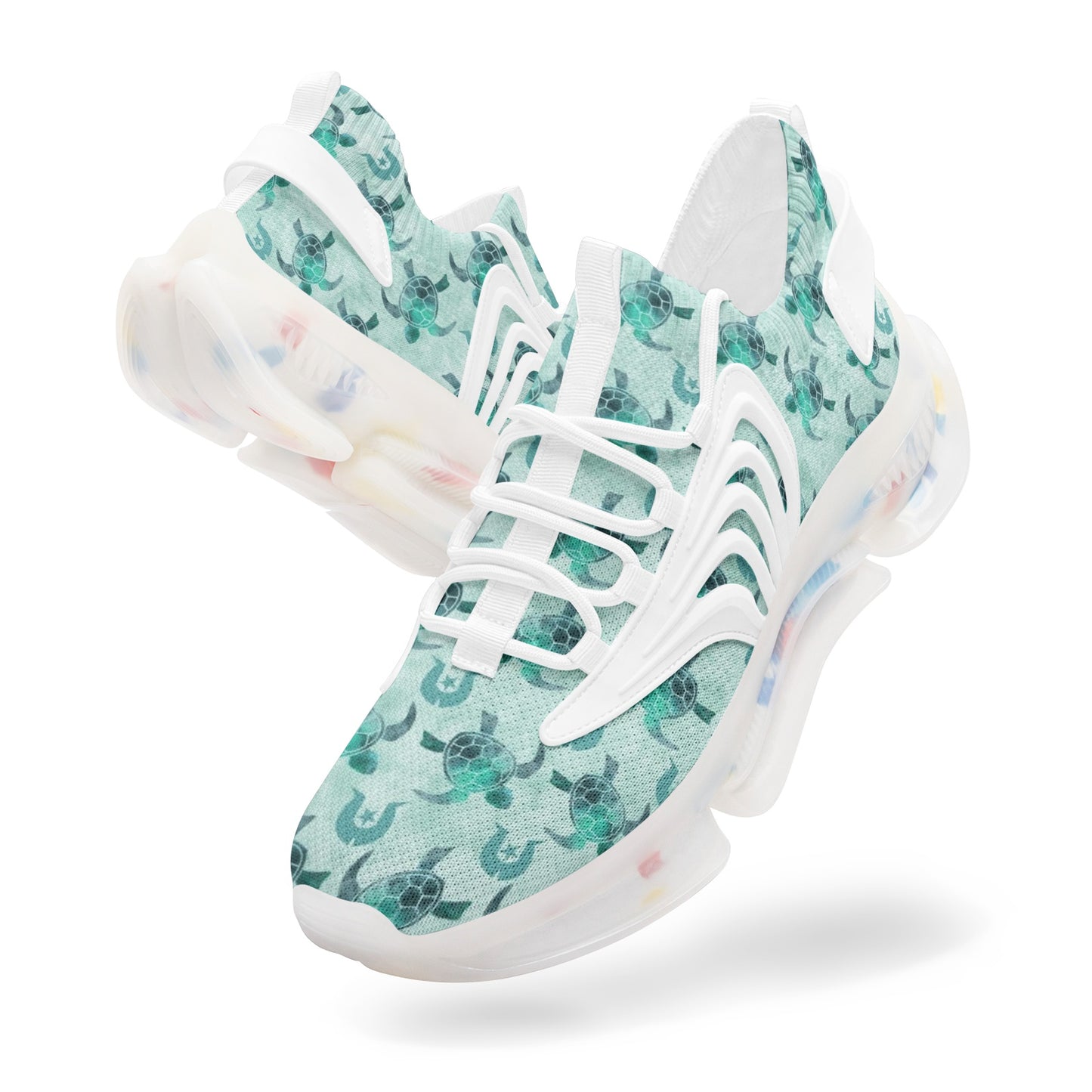 Aqua Turtle Pattern on Unisex Low Top Mesh Sneakers