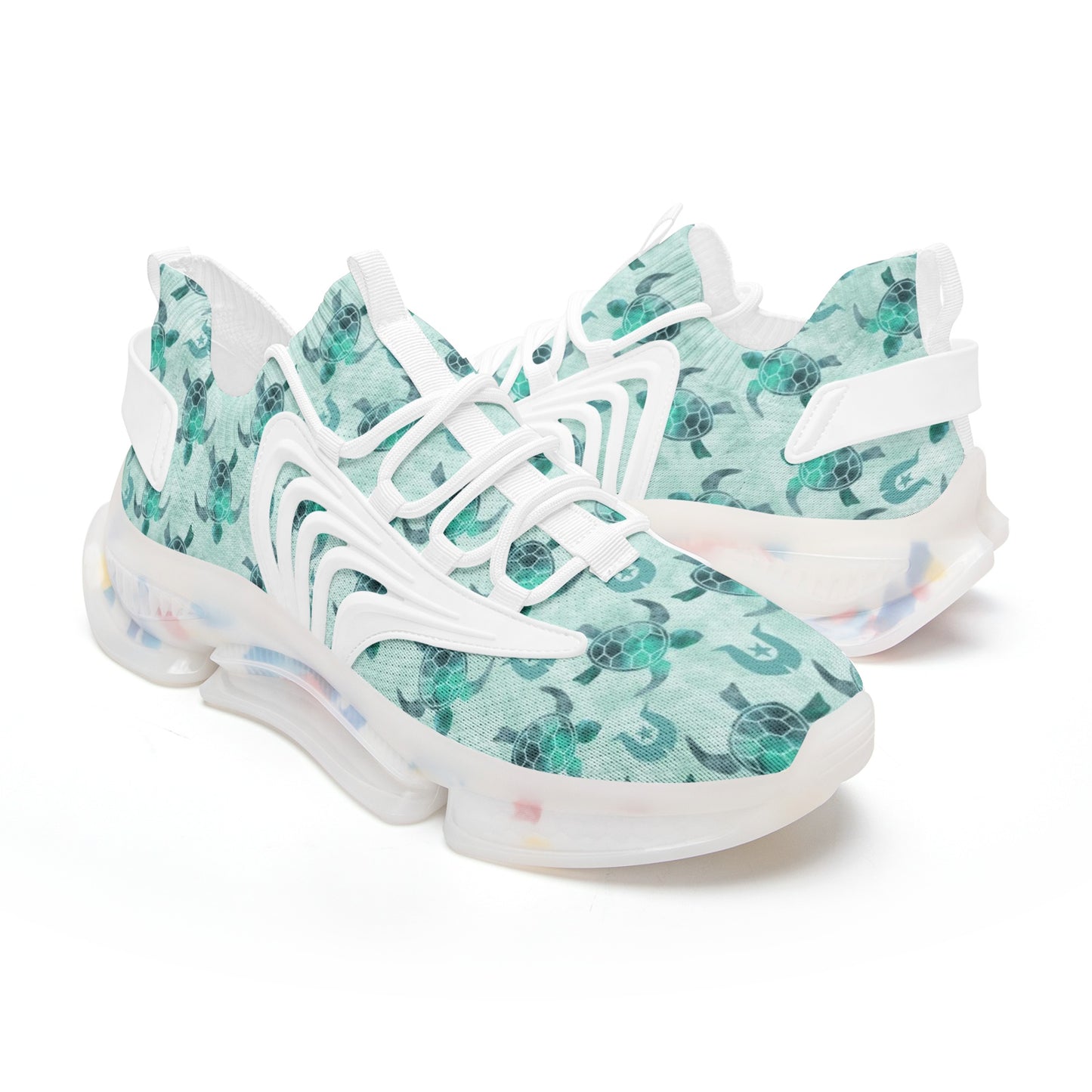 Aqua Turtle Pattern on Unisex Low Top Mesh Sneakers