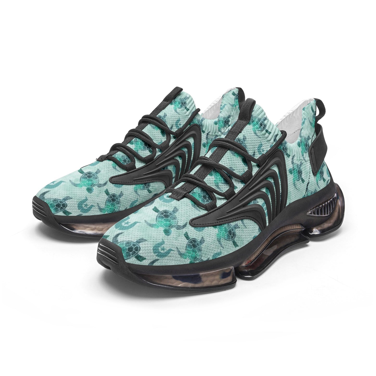 Aqua Turtle Pattern on Unisex Low Top Mesh Sneakers