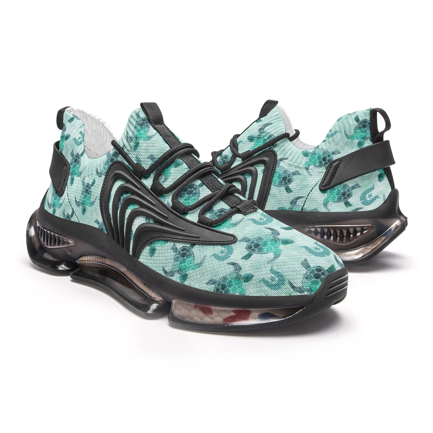 Aqua Turtle Pattern on Unisex Low Top Mesh Sneakers
