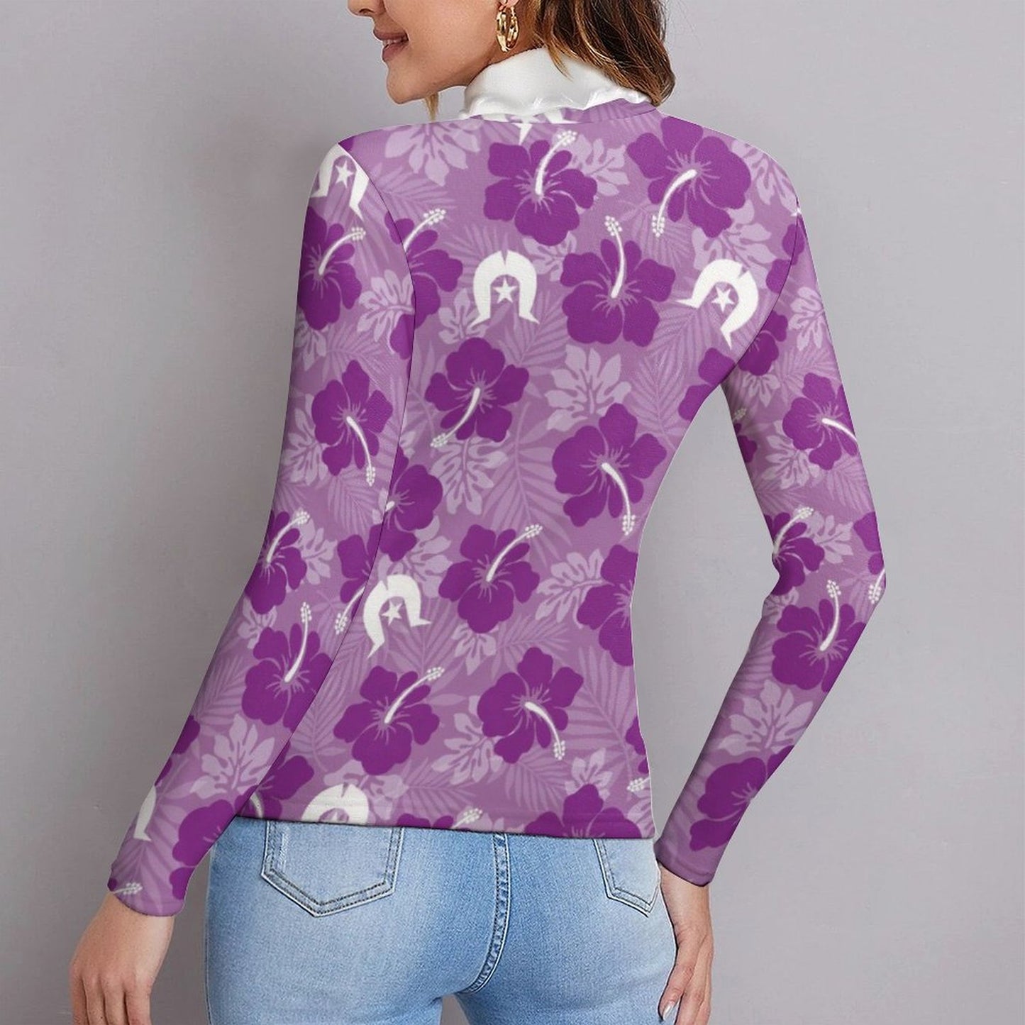 Hibiscus flowers with Dhari (Royal purple) on Women Long Sleeve Turtleneck Sweater
