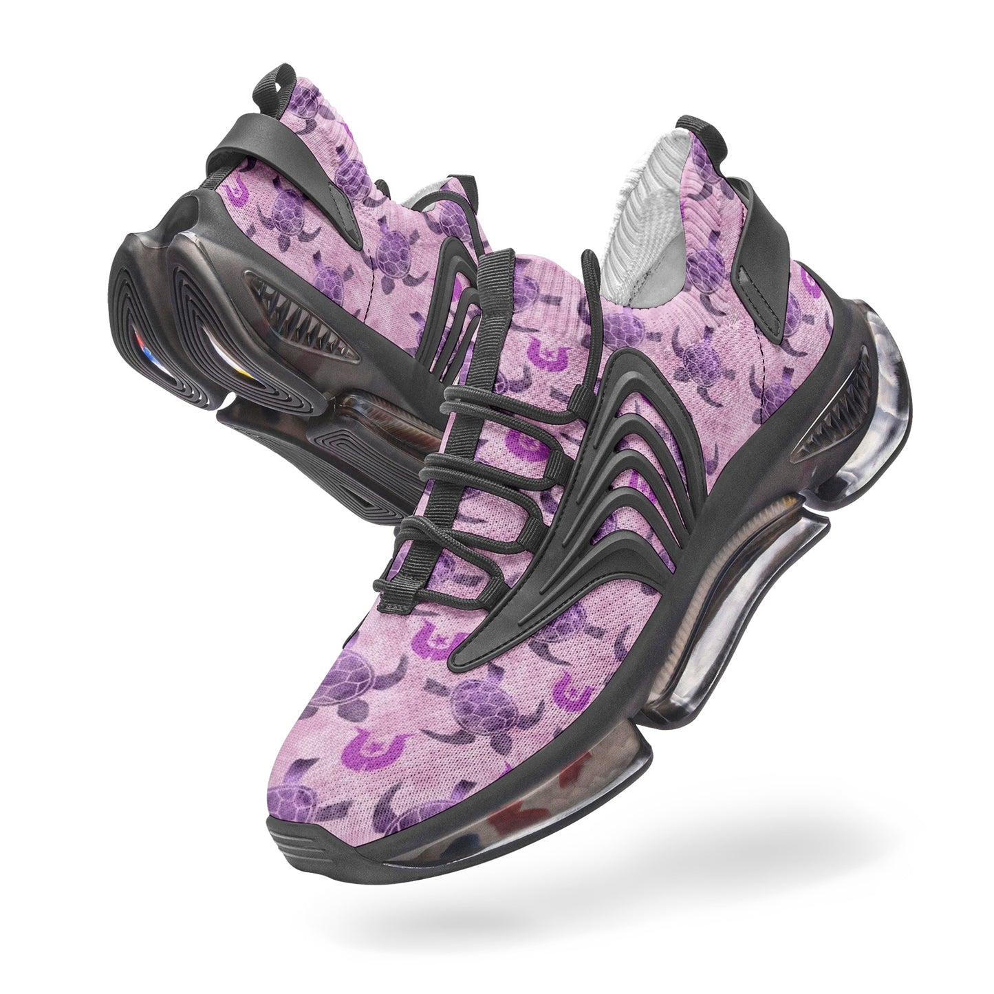 Purple Turtle Pattern on Unisex Low Top Mesh Sneakers