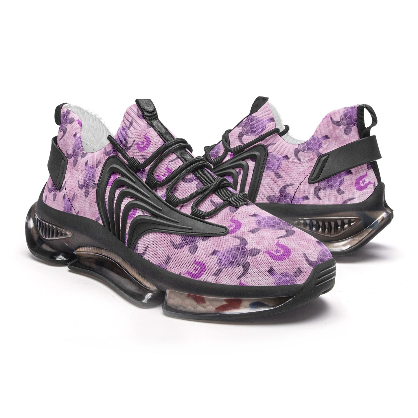 Purple Turtle Pattern on Unisex Low Top Mesh Sneakers