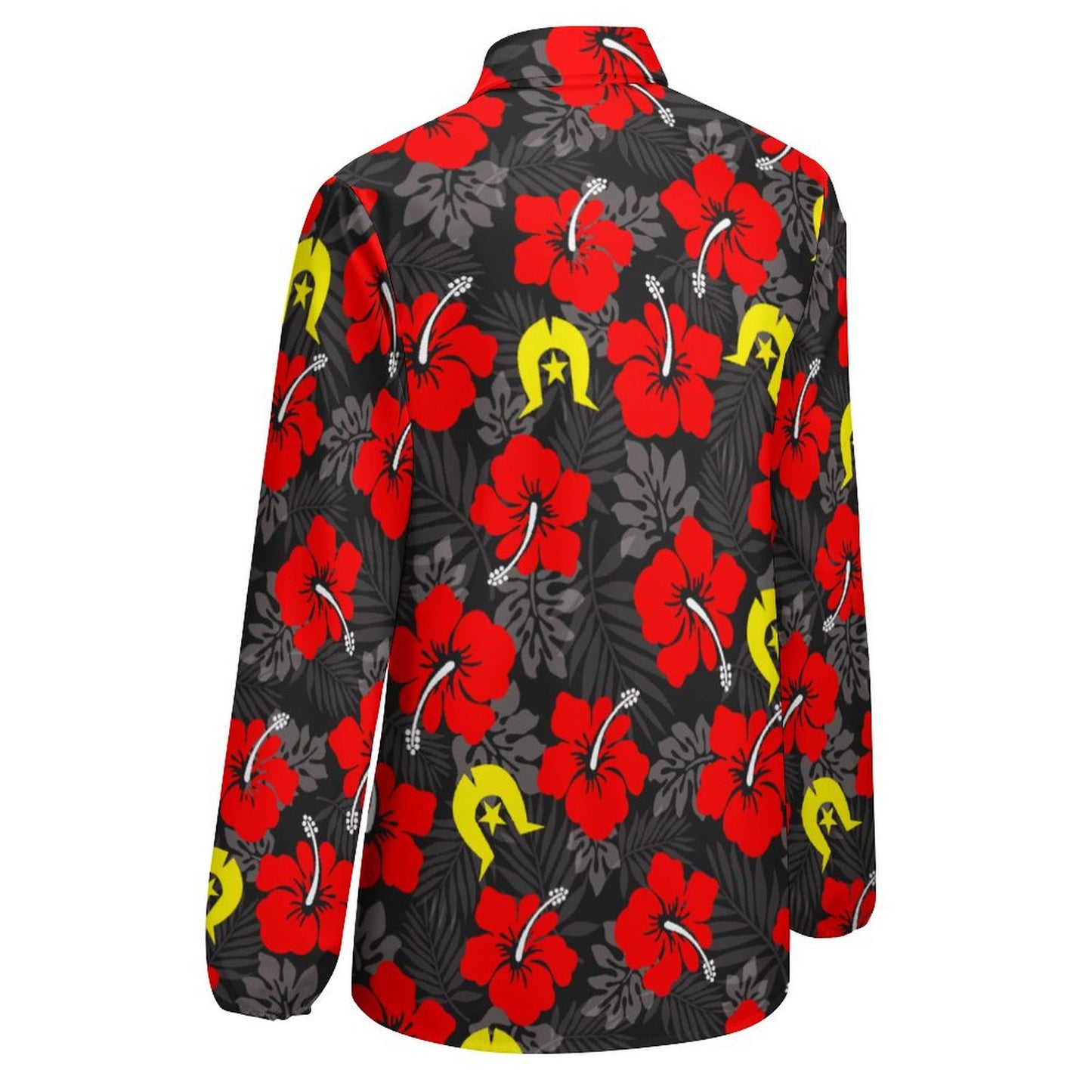 Royal Red Hibiscus with Yellow Dhari on Casual Long Sleeve Vintage Tour Shirt