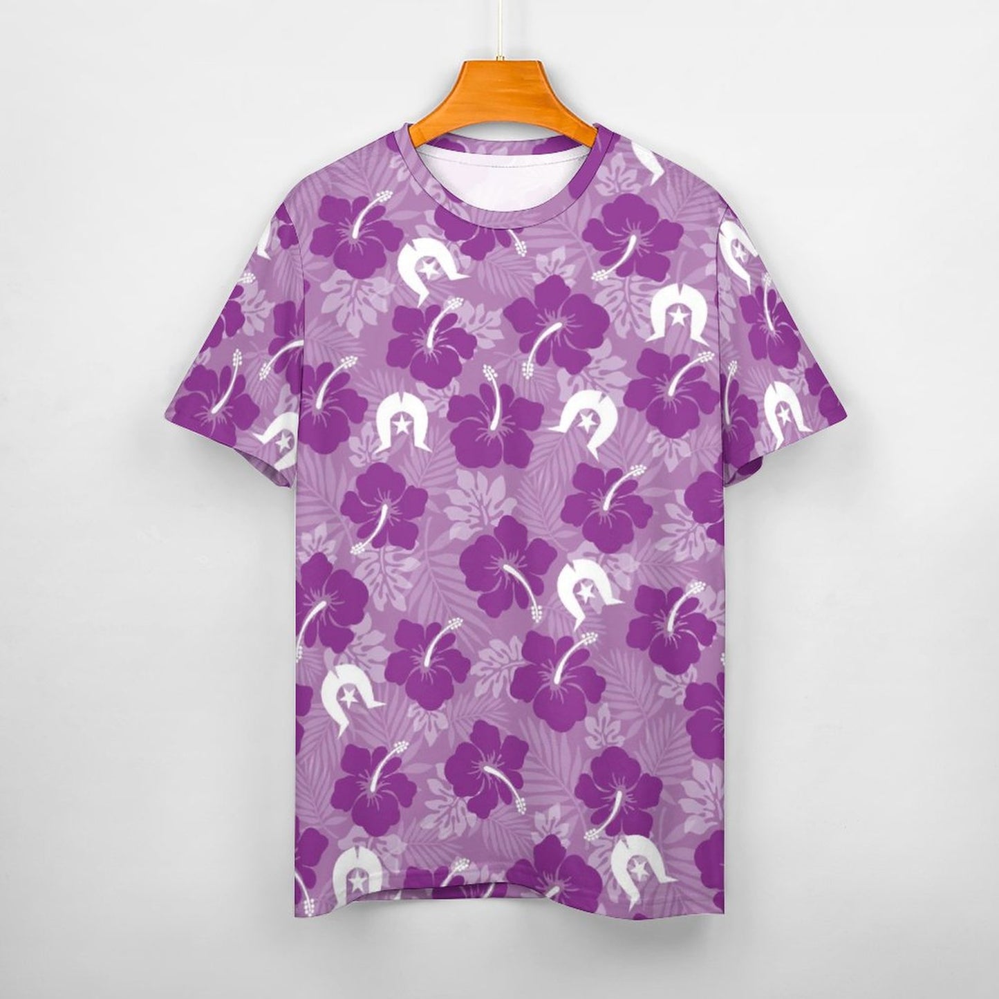Hibiscus flowers with Dhari (Royal purple) on Cotton Summer Short Sleeve T-Shirts for Women