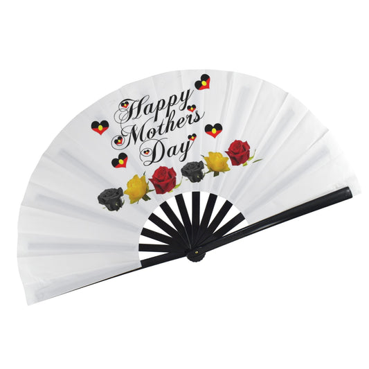 Happy Mother's Day with heart shaped Aboriginal flag on Folding Clack Fan