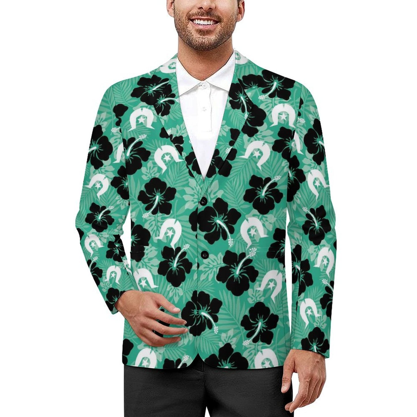 Black Hibiscus with White Dhari on Men’s Blazer