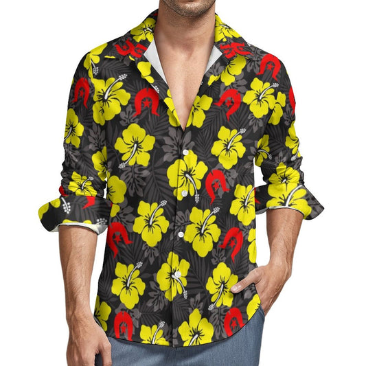 Royal yellow Hibiscus with Red Dhari on Men's Long Sleeve Shirt