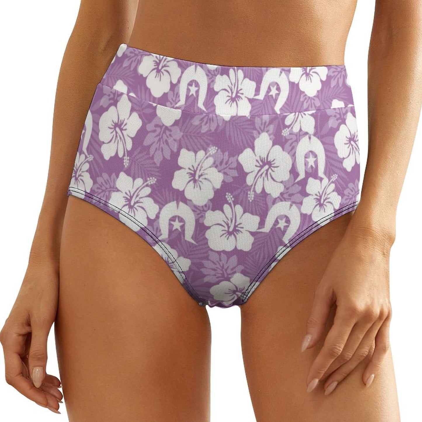 White Hibiscus and Dhari (Purple) on Women's High-Rise Panties