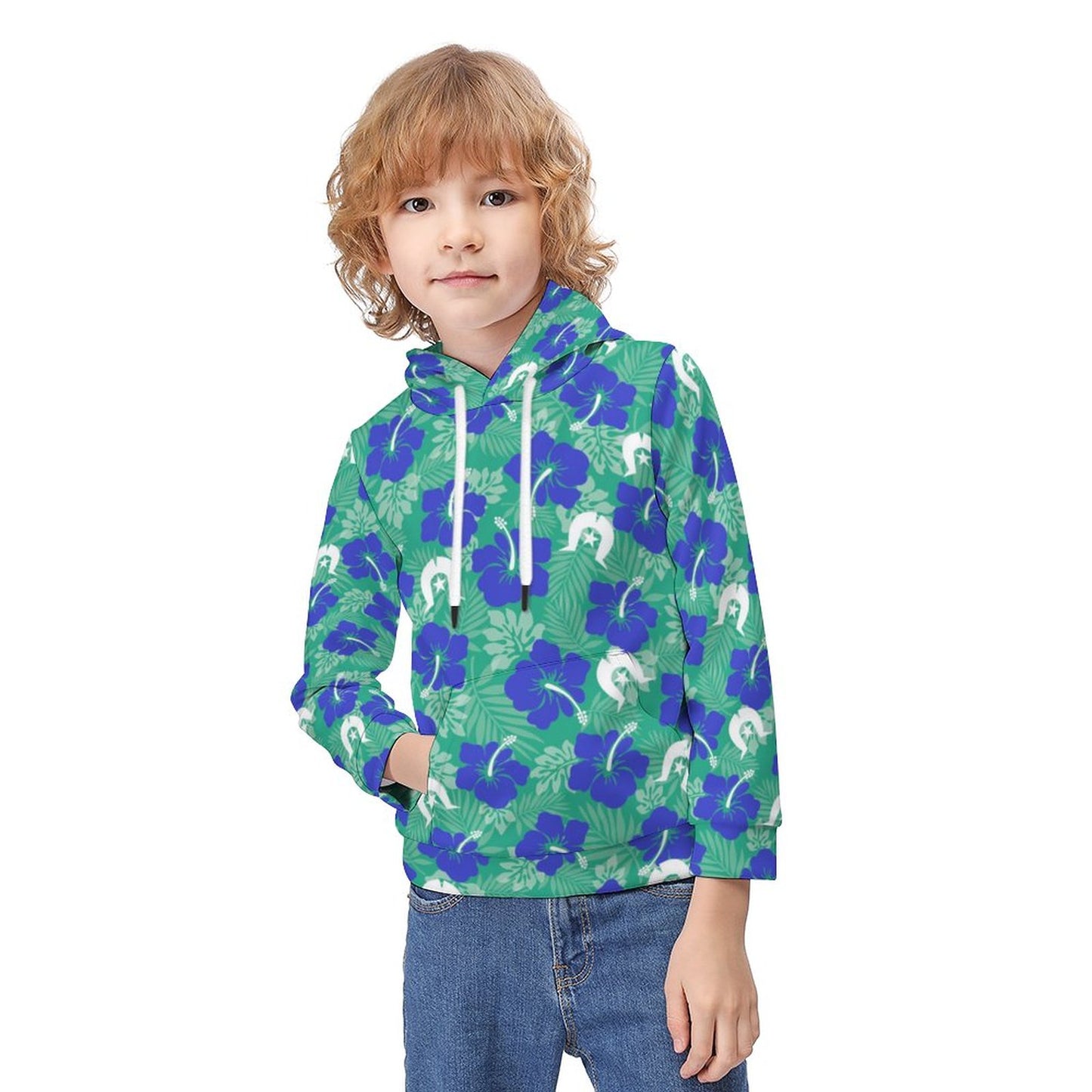 Royal Blue Hibiscus flowers with Dhari on Children's Hoodie