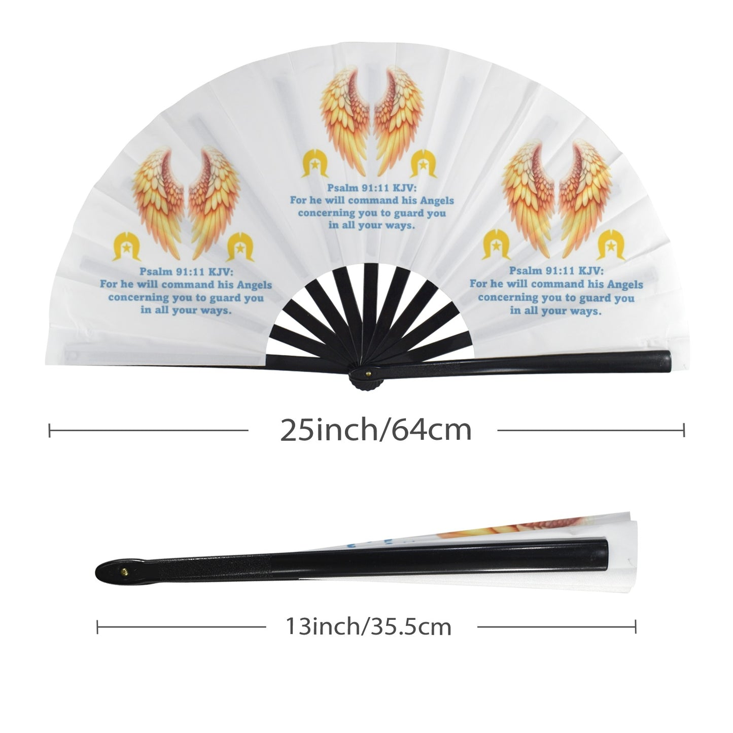 Bible Psalm on Angels with Dhari on Folding Clack Fan