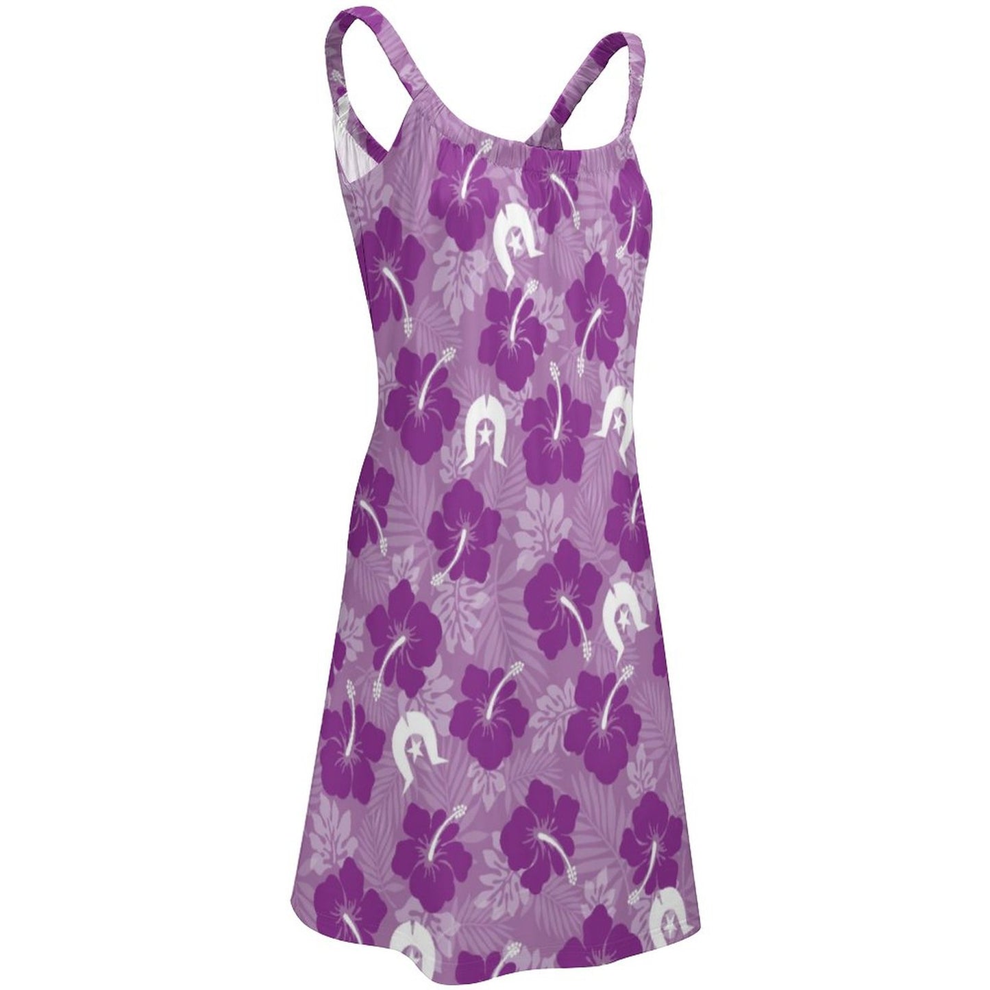 Hibiscus flowers with Dhari (Royal purple) on Sleeveless Dress