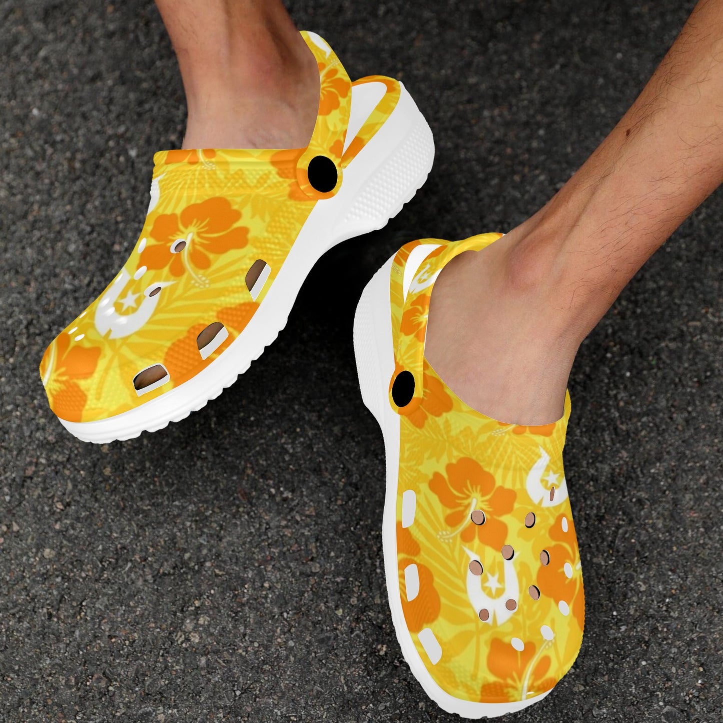 Hibiscus flowers with Dhari (Gold) on Adults Clogs