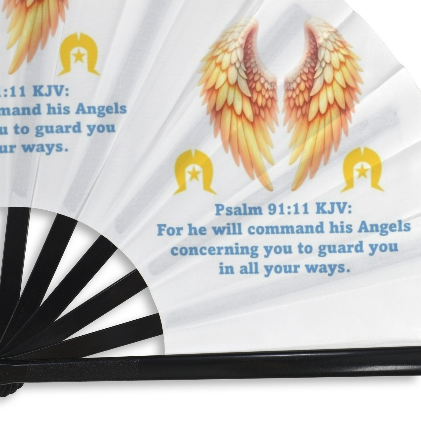 Bible Psalm on Angels with Dhari on Folding Clack Fan