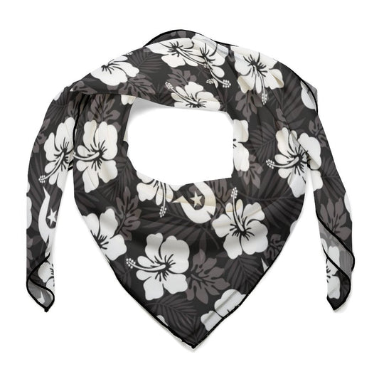 White Hibiscus and Dhari (Black) on  Women's Scarf