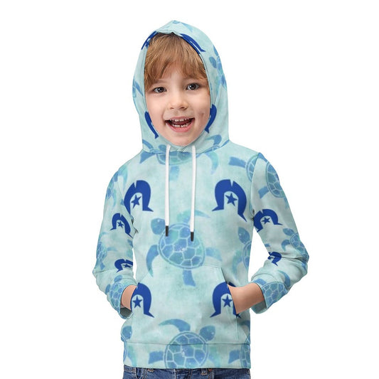 Blue Turtle Pattern on Children's Hoodie