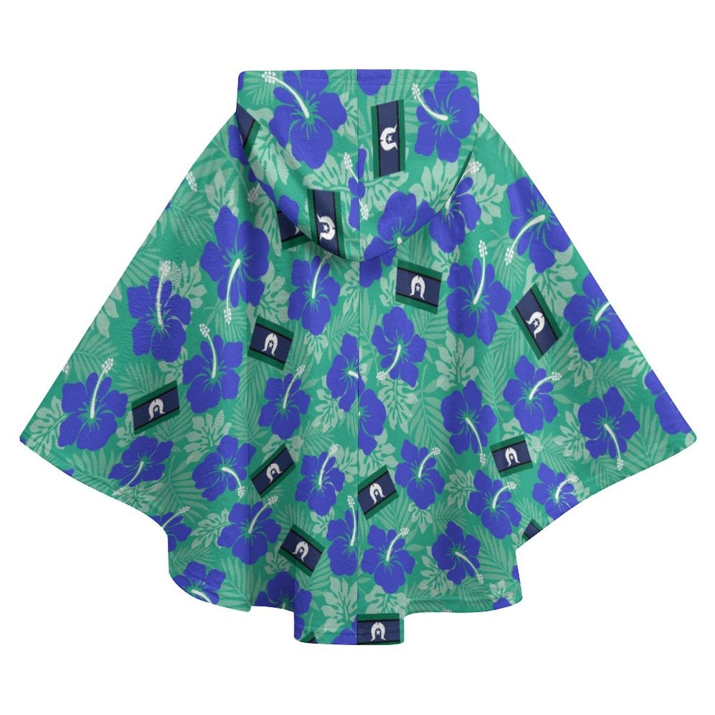 Hibiscus flowers with Torres Strait Flag on Fleece Hooded Cape for Adults
