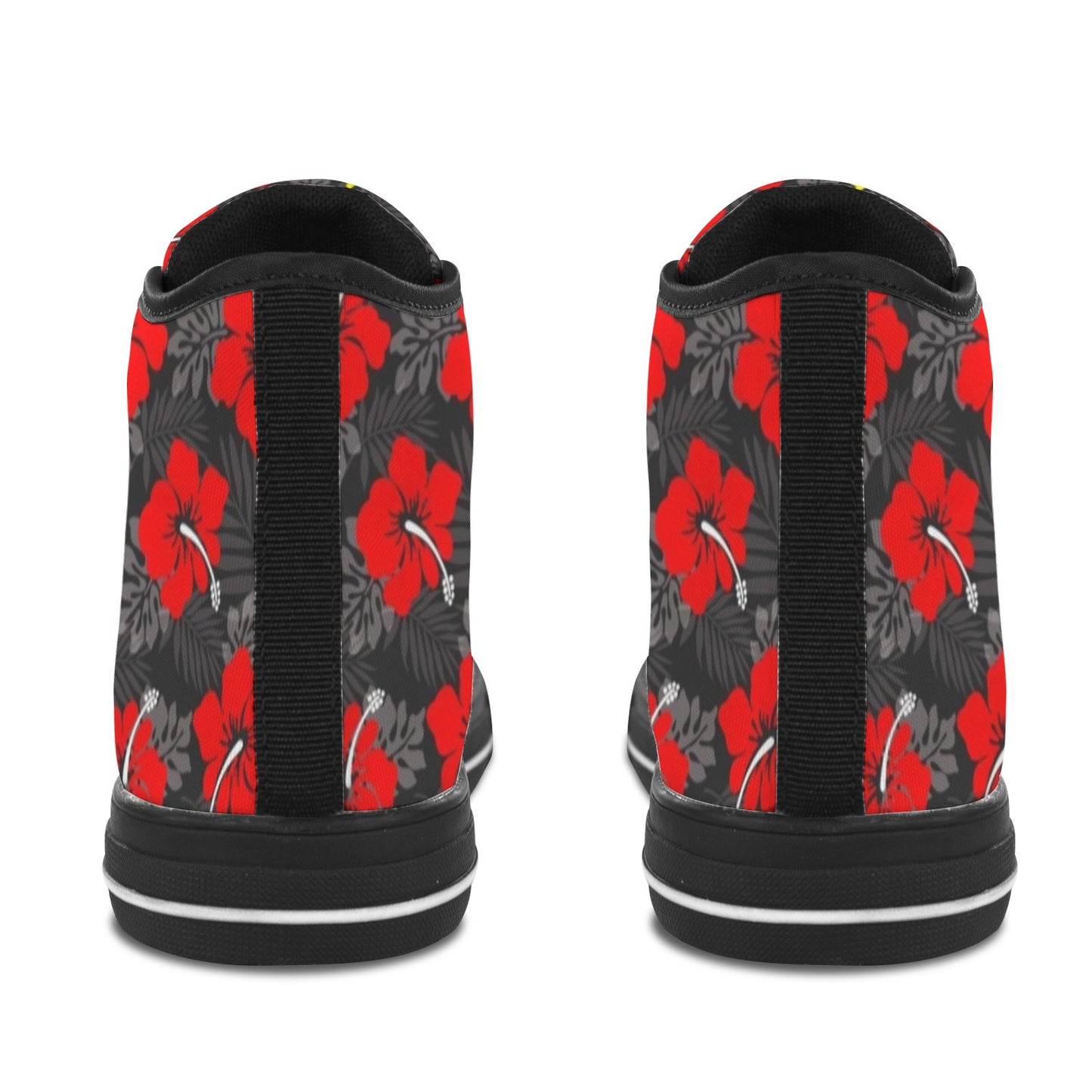 Royal Red Hibiscus with Yellow Dhari on Vancouver High Top Canvas Men's Shoes