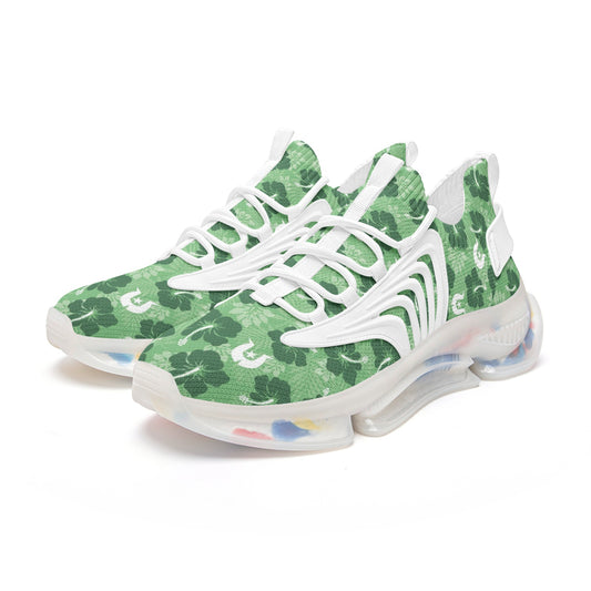 Hibiscus flowers with Dhari (Sea Grass Green) on Unisex Low Top Mesh Sneakers