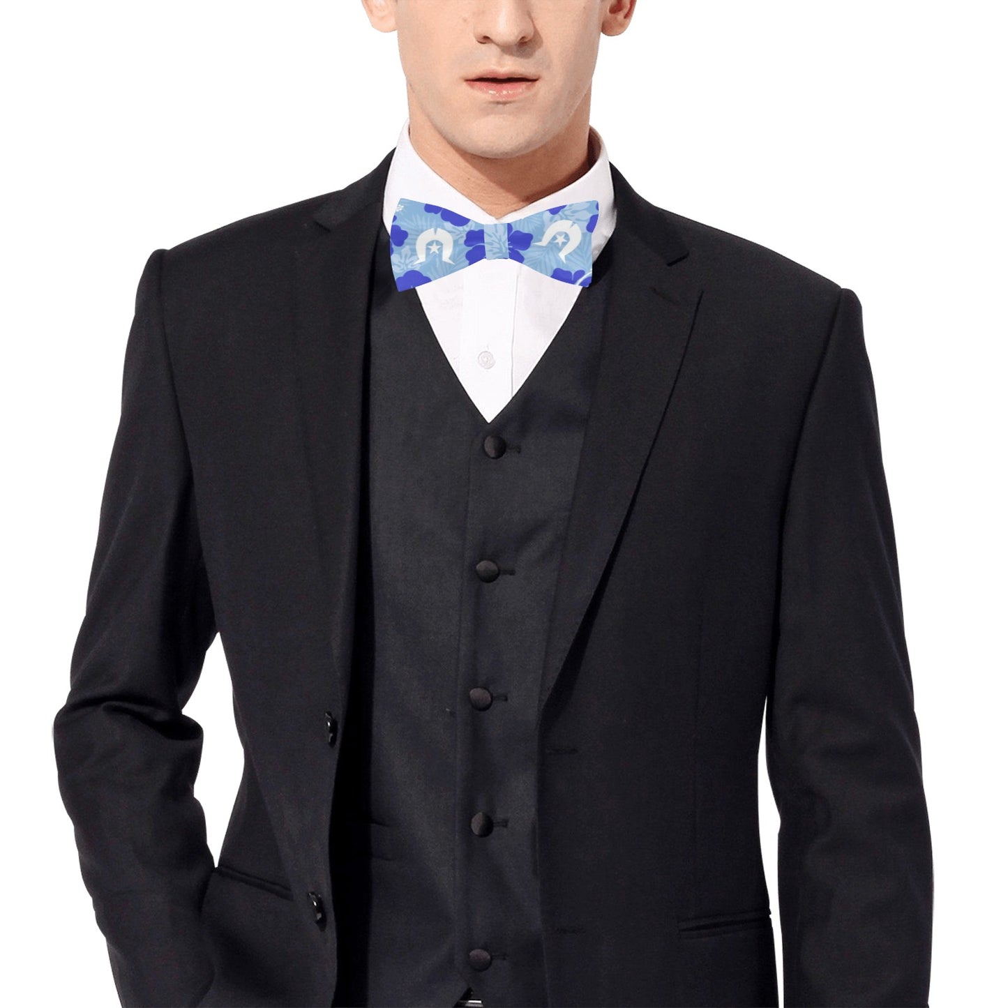 Hibiscus flowers with White Dhari (Sky blue) on Men's Bowtie