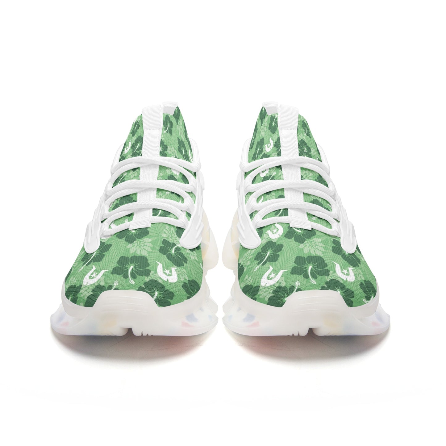 Hibiscus flowers with Dhari (Sea Grass Green) on Unisex Low Top Mesh Sneakers
