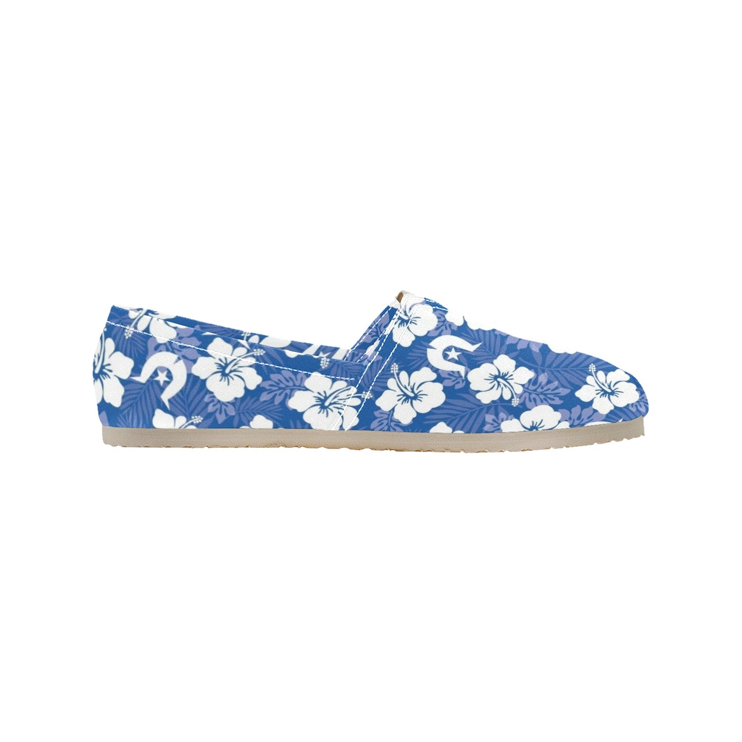 White Hibiscus and Dhari (Blue) on Men's Classic Canvas Slip-On Shoes