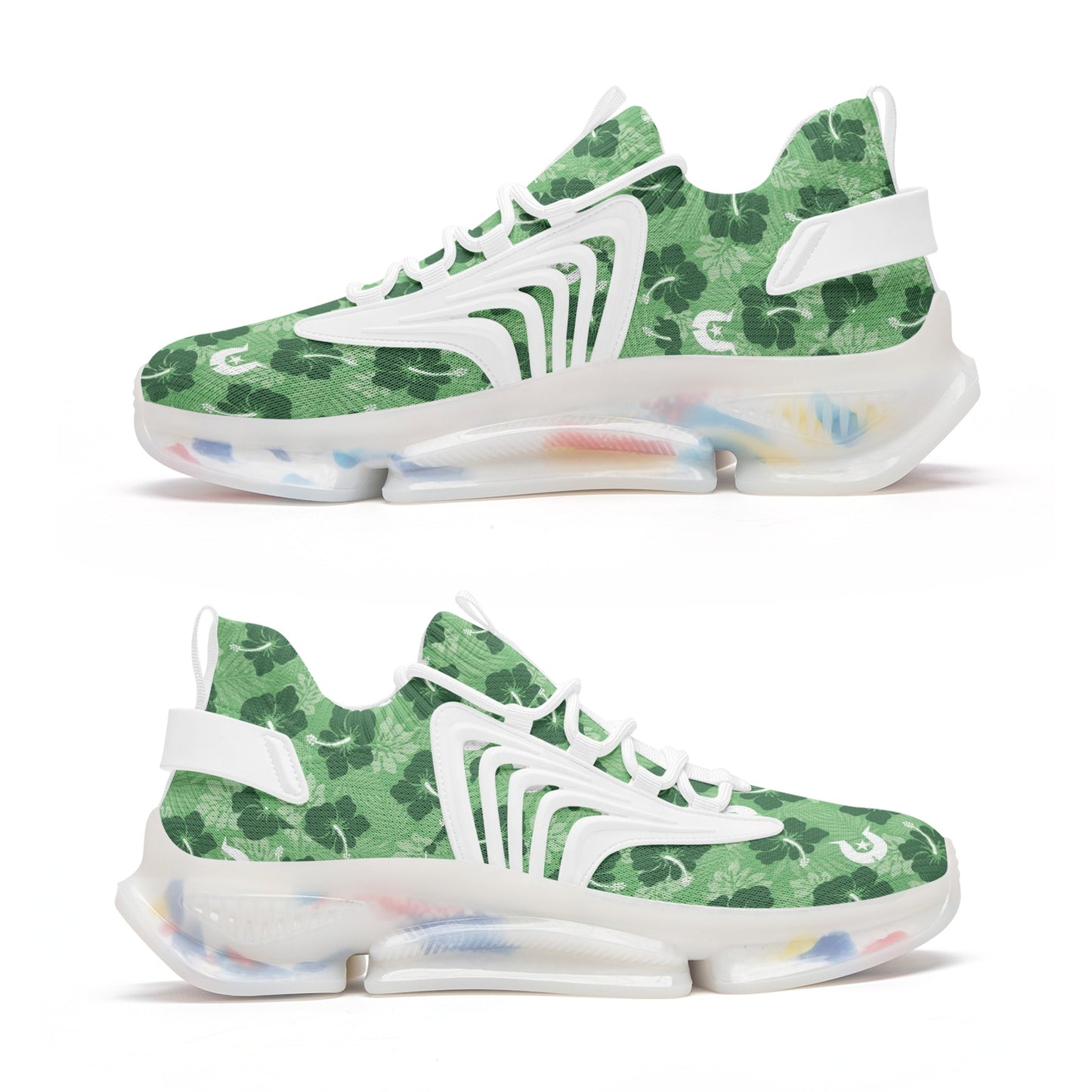Hibiscus flowers with Dhari (Sea Grass Green) on Unisex Low Top Mesh Sneakers