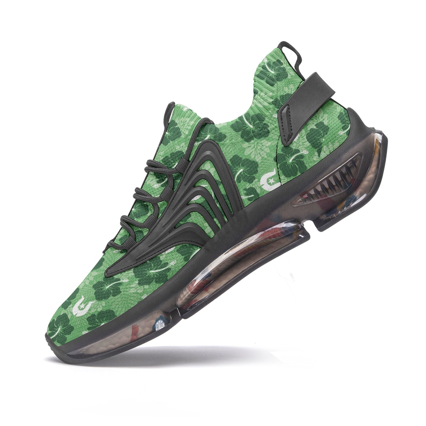 Hibiscus flowers with Dhari (Sea Grass Green) on Unisex Low Top Mesh Sneakers