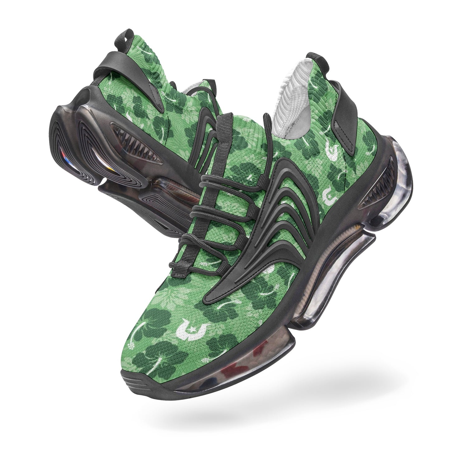 Hibiscus flowers with Dhari (Sea Grass Green) on Unisex Low Top Mesh Sneakers