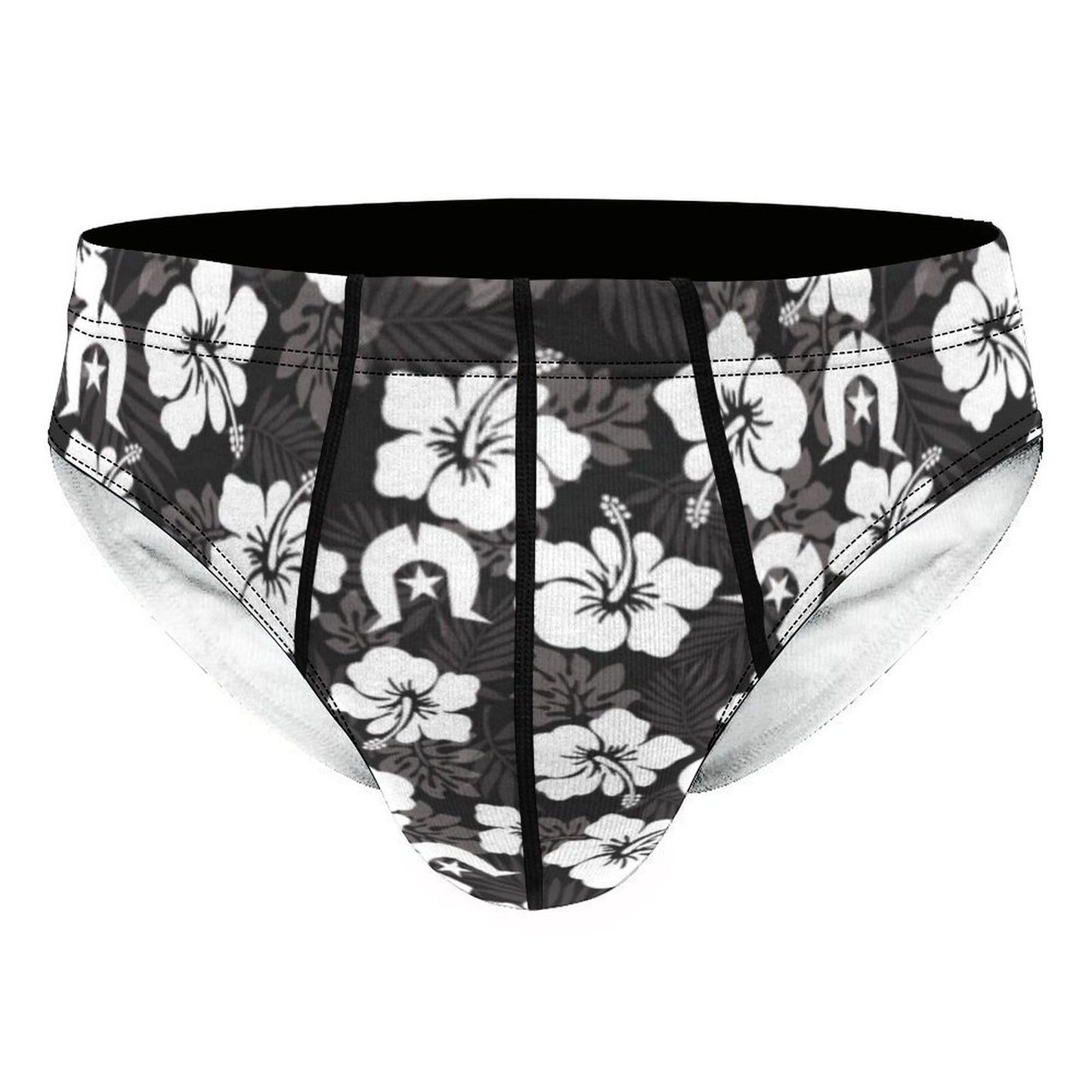 White Hibiscus and Dhari (Black) on Milk Silk Men's Briefs
