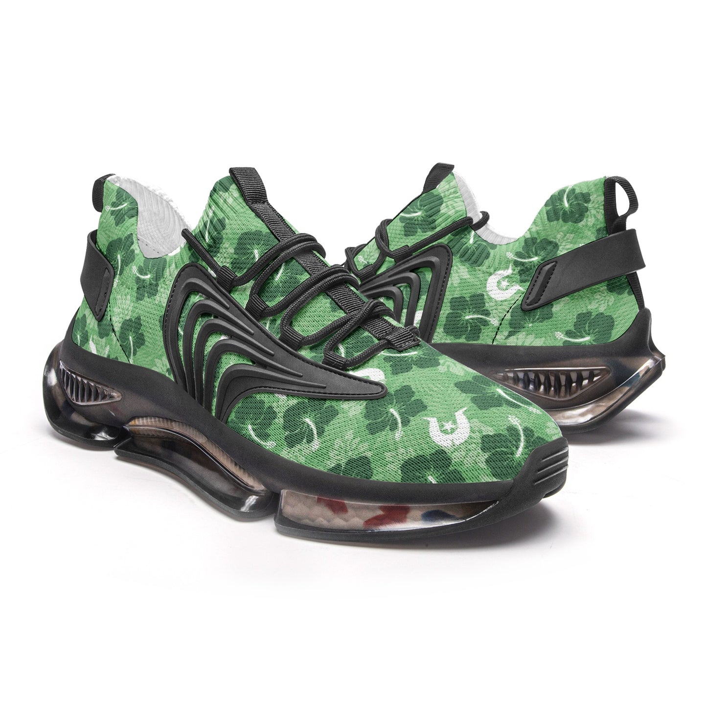 Hibiscus flowers with Dhari (Sea Grass Green) on Unisex Low Top Mesh Sneakers