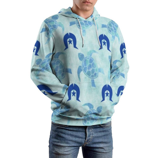 Blue Turtle Pattern on Men's Cool Hoodie with Double-layer Cap