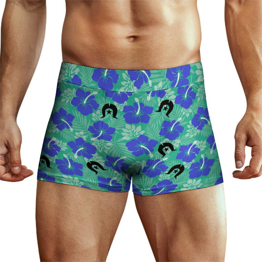 Royal Blue Hibiscus flowers with Black Dhari on  Milk Fiber Boxer Shorts for Men