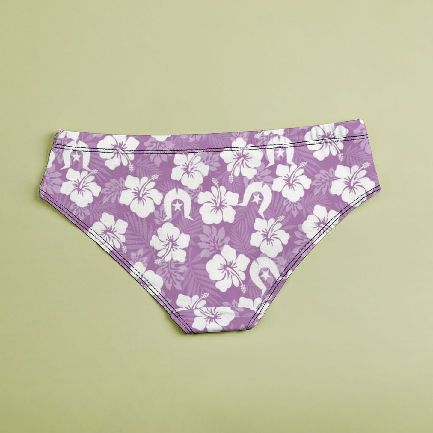White Hibiscus and Dhari (Purple) on Women's Low-Rise Panties
