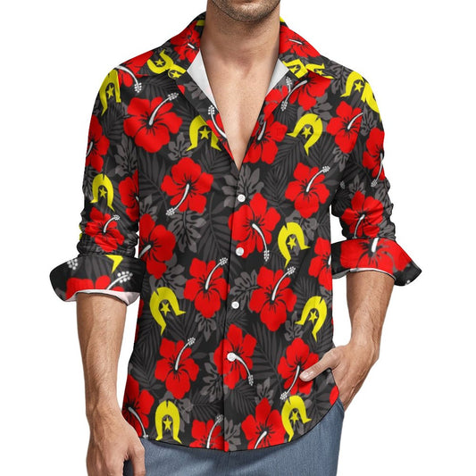 Royal Red Hibiscus with Yellow Dhari on Men's Long Sleeve Shirt