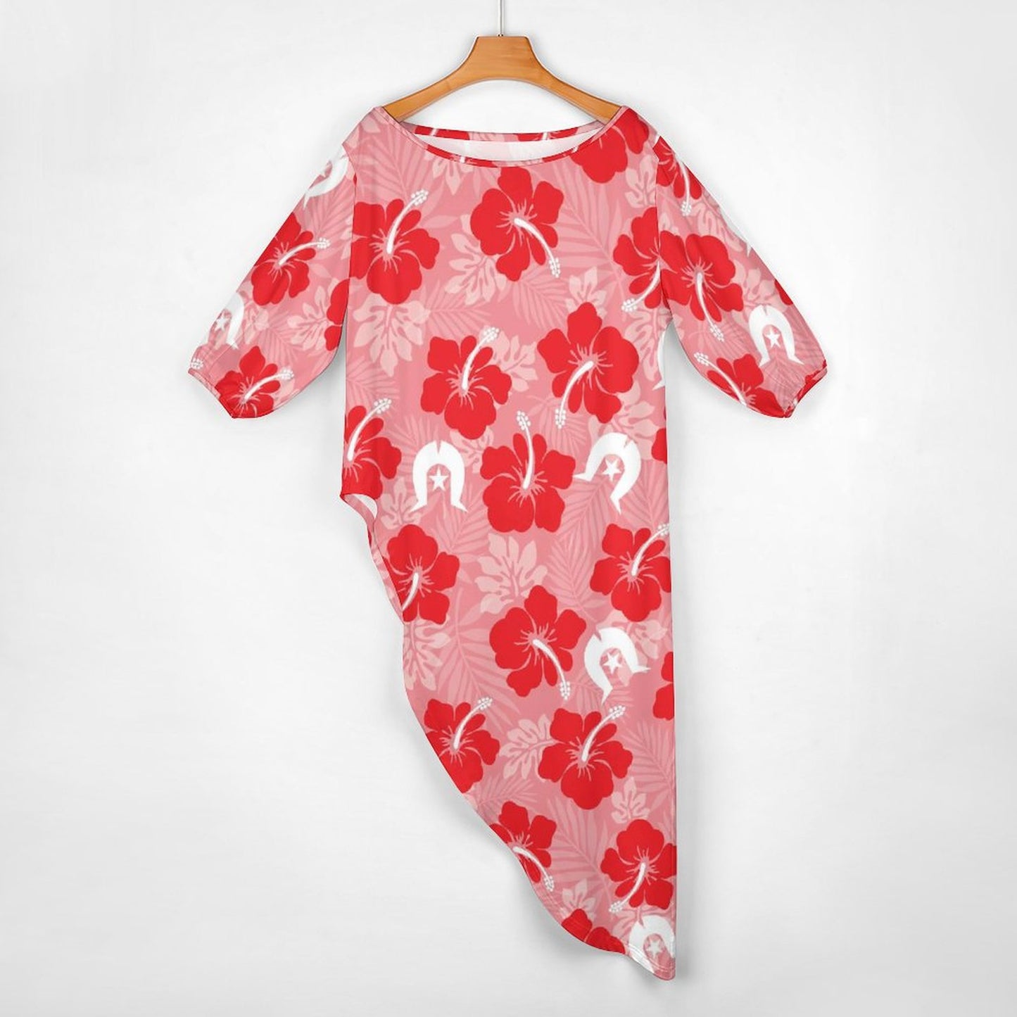 Hibiscus flowers with Dhari (Royal Pink) on  Diagonal Shoulder Two Piece Set