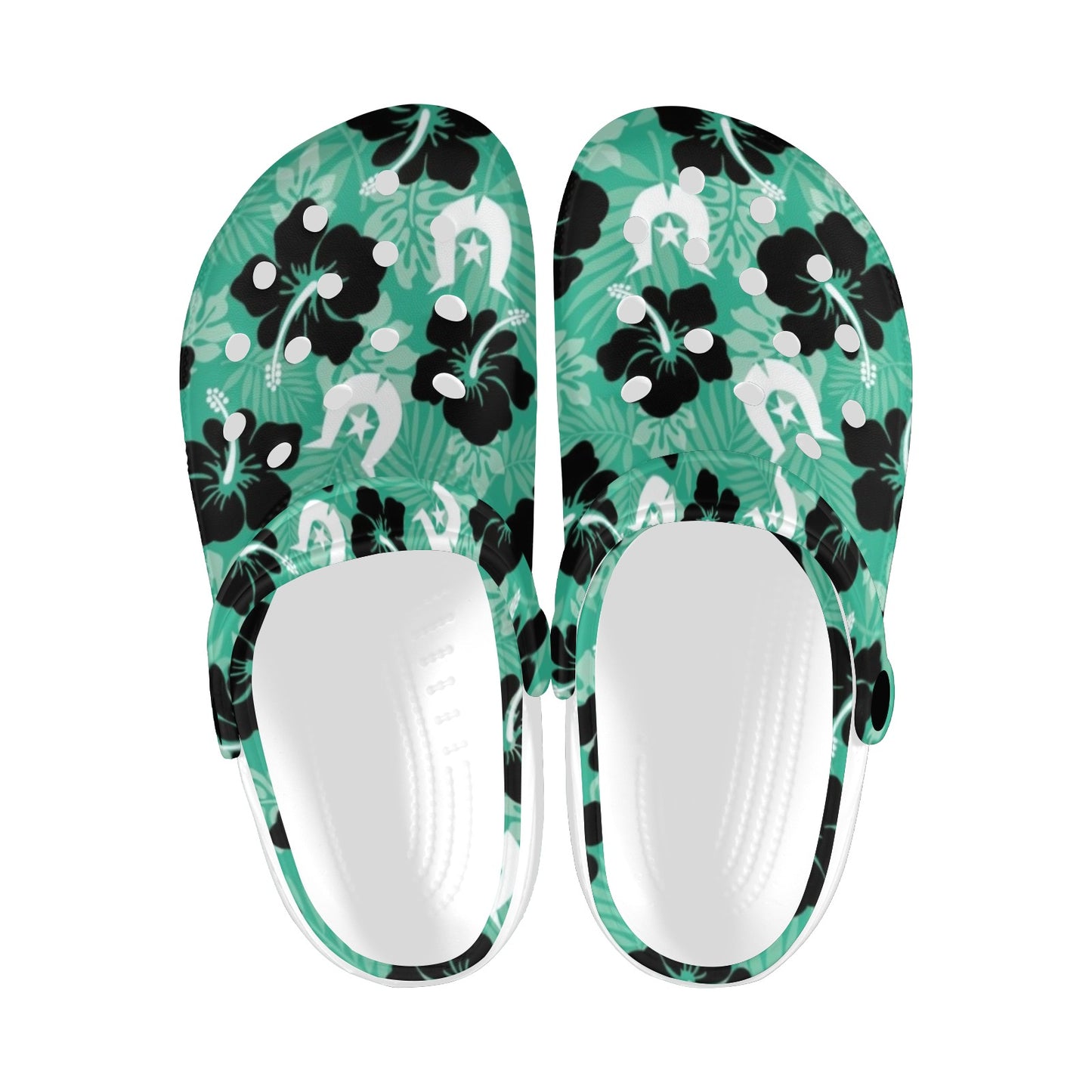 Black Hibiscus with White Dhari on Adults Clogs